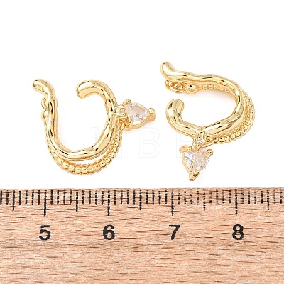 Heart Brass Micro Pave Clear Cubic Zirconia Cuff Earrings EJEW-H178-05G-1