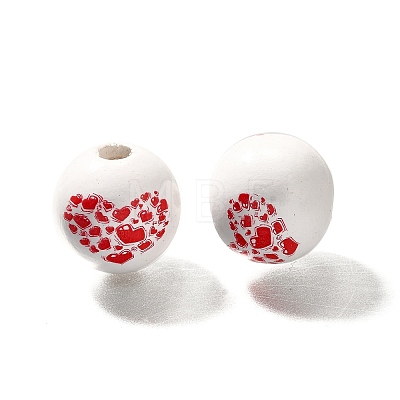 Valentine's Day Element Printed Wood Beads WOOD-R002-01-32-1