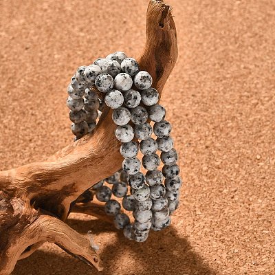 Natural Sesame Jasper/Kiwi Jasper Bead Stretch Bracelets X-BJEW-K212-A-033-1