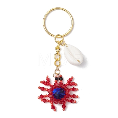 Crab Glass Seed Beads Pendant Keychain HJEW-MZ00106-01-1