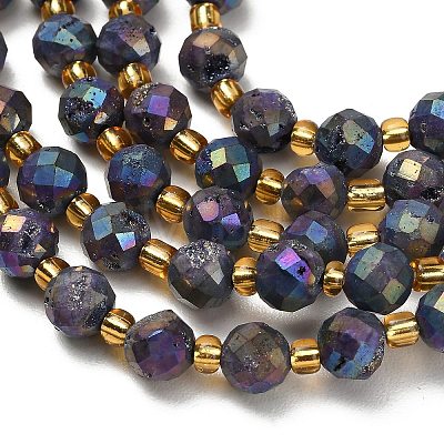 Electroplated Natural Druzy Geode Crystal Beads Strands G-F833-P01-8mm-13-1