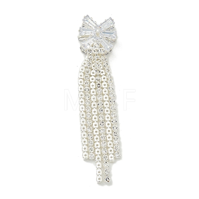 Bowknot Brass Rhinestone Tassel Big Pendants KK-I715-02S-02-1