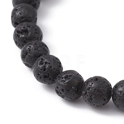 Natural Lava Rock & Mixed Gemstone Round Beaded Stretch Bracelet BJEW-JB09767-1