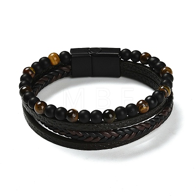 Natural Tiger Eye & Glass Round Beaded Bracelets BJEW-G732-01B-1