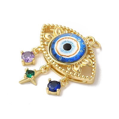 Evil Eye Rack Plating Brass Cubic Zirconia Pendants KK-G504-20G-02-1