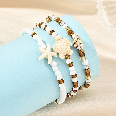 Ocean Glass Seed Beads Stretch Bracelet Sets BJEW-JB14496-1