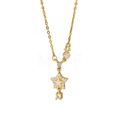 Brass Pave Clear Cubic Zirconia Star Pendant 304 Stainless Steel Cable Chain Necklaces for Women WGDE7B3-01-1