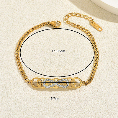 Stainless Steel Micro Pave Clear Cubic Zirconia Geometric Circle Infinity Link Bracelets for Women KW7730-1