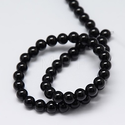Natural Black Agate Round Beads Strands G-L086-A-01-1