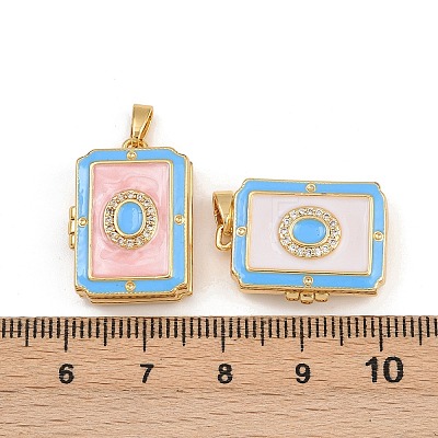 Brass Micro Pave Cubic Zirconia Locket Pendants KK-P335-05G-1