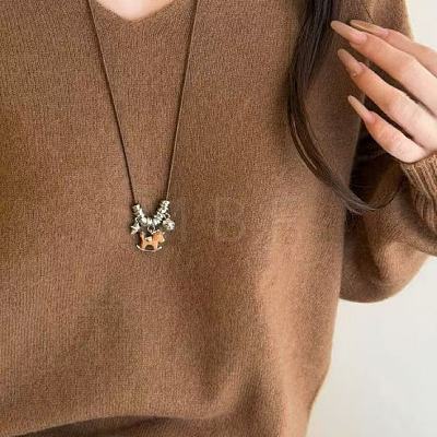 Alloy & Plastic Horse Pendant Adjustable Waxed Cord Long Necklaces for Women WG0CF74-01-1