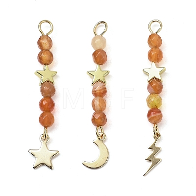 3Pcs 3 Styles Natural Mixed Stone Faceted Round Beaded Pendants PALLOY-JF03604-1