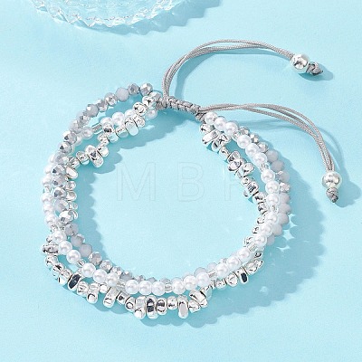 Electroplate Glass & Synthetic Non-magnetic Hematite & Acrylic Pearl Beads Multi-strand Braided Bead Bracelets BJEW-JB13772-1