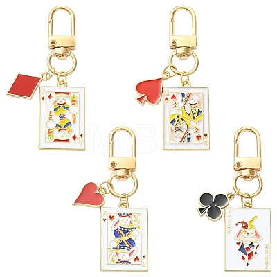 4Pcs Playing Card Alloy Enamel Pendant Decorations HJEW-YW00379-1