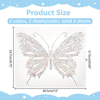 WADORN 4 Sheets 2 Colors Butterfly Hotfix Rhinestone DIY-WR0003-89-1