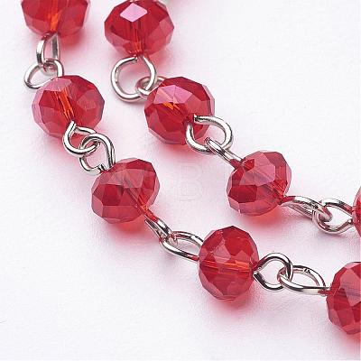 Handmade Rondelle Glass Beads Chains for Necklaces Bracelets Making AJEW-JB00038-06-1