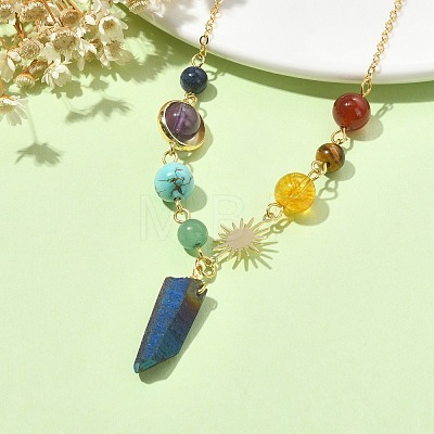 Natural & Synthetic Mixed Gemstone Nugget Pendant Necklaces with Alloy Chains NJEW-TA00126-1