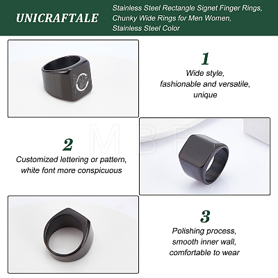 Unicraftale 3Pcs 3 Size 304 Stainless Steel Rectangle Signet Finger Rings RJEW-UN0001-26B-1