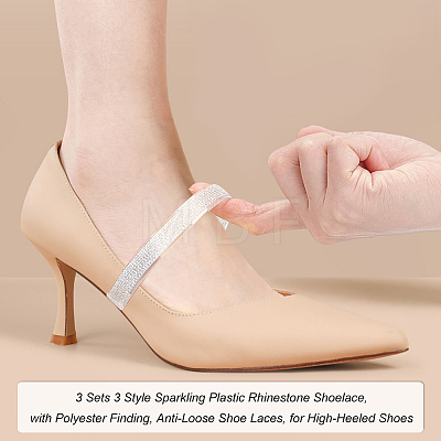 WADORN 3 Sets 3 Style Sparkling Plastic Rhinestone Shoelace FIND-WR0005-98-1