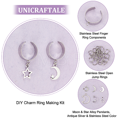 Unicraftale DIY Charms Cuff Ring Making Kit DIY-UN0004-86-1