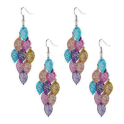 2 Pairs 430 Stainless Steel Leaf Dangle Earrings EJEW-TA0001-83B-1