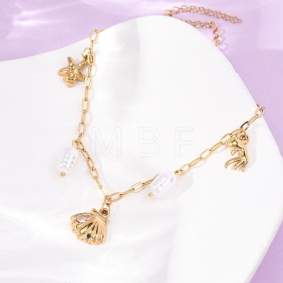 Ocean 304 Stainless Steel and Imitation Pearl Charm Anklets for Women SA-CBA3D94-04D-G-1