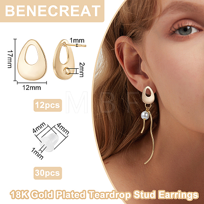 12Pcs Brass Hollow Out Teardrop Stud Earring Findings KK-BC0010-94-1