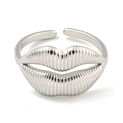 Non-Tarnish 304 Stainless Steel Lip Open Cuff Ring for Women X-RJEW-A043-20P-1