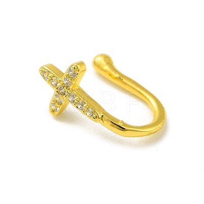 Clear Cubic Zirconia Cross Clip on Nose Rings AJEW-F059-03G-1