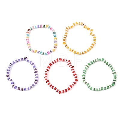 Dyed Natural Freshwater Shell & Glass Seed Beads Stretch Bracelets for Women BJEW-JB14129-1
