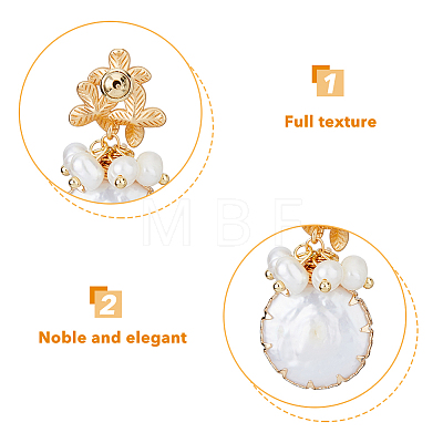 FIBLOOM 1 Pair Shell Pearl Dangle Stud Earrings EJEW-FI0002-22A-1