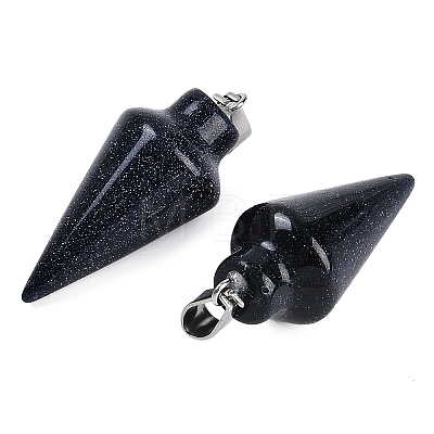 Synthetic Blue Goldstone Gemstone Pointed Pendants G-K384-01P-05-1