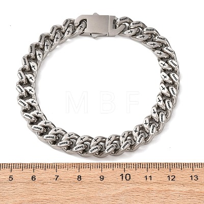 304 Stainless Steel Engraved Beast & Christian Upside Down Cross Cuban Link Chain Bracelets for Women Men BJEW-F529-17P-1