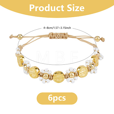 6Pcs Alloy & Glass Seed Bead Braided Bracelets BJEW-DC00025-1