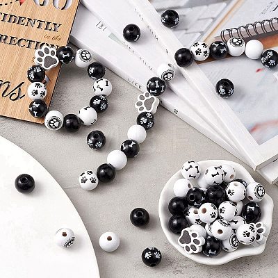 75Pcs 8 Styles Spray Painted Wood Beads Sets WOOD-YW0001-11-1