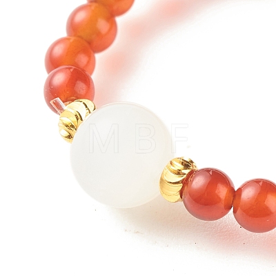Natural Carnelian Round Beaded Stretch Ring with Moonstone RJEW-JR00440-01-1