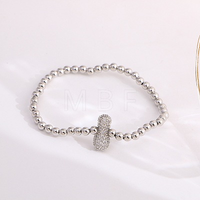 Brass Micro Pave Clear Cubic Zirconia Beaded Stretch Bracelets for Women FS-WG5260F-08-1