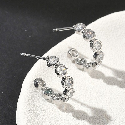 Brass Micro Pave Clear Cubic Zirconia Stud Earrings EJEW-G452-07P-1
