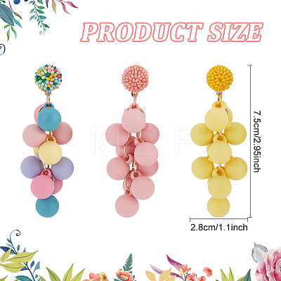 3 Pairs 3 Colors Candy Color Acrylic Cluster Dangle Stud Earrings EJEW-FI0001-18-1