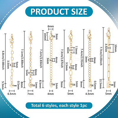 6Pcs 6 Styles Brass Ends with Chain FIND-PH0060-21G-1