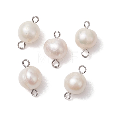 Natural Cultured Freshwater Pearl Connector Charms PALLOY-JF03090-01-1