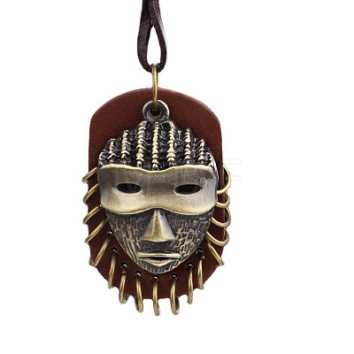 Easter Vintage Alloy with Imitation Leather Tribal Mask Pendant Necklaces FS-WG7B4BC-01-1