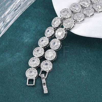 Brass Pave Clear Cubic Zirconia Flat Round Link Chain Necklaces for Women NJEW-A044-01P-1