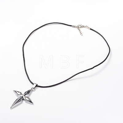 Cross Leather Pendant Necklaces for Women X-NJEW-P127-042AS-1