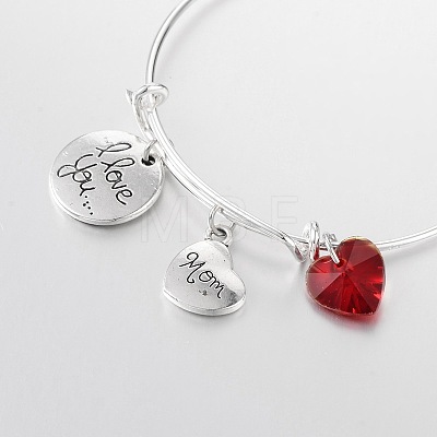 Mother's Day Adjustable Silver Plated Brass Charm Bangles Expandable Bangles BJEW-JB02006-1