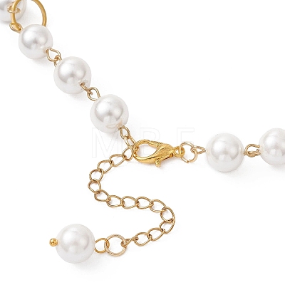 Round Shell Pearl with Brass Link Chain Necklaces for Women NJEW-JN05631-1