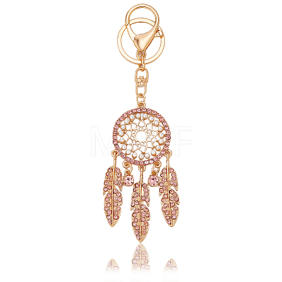 Alloy with Plastic Pearl and Glass Rhinestone Keychains KEYC-WH20010-03C-1