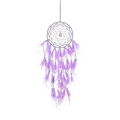 Woven Web/Net with Feather Hanging Ornaments HJEW-G025-03C-1