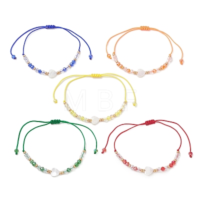 Adjustable Glass &  Natural Trochid Shell Beads Braided Bead Bracelets BJEW-MZ00322-1