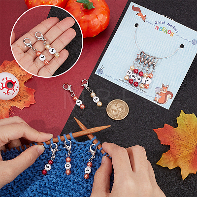 Autumn Theme Acrylic Beaded Locking Stitch Markers HJEW-PH01753-1